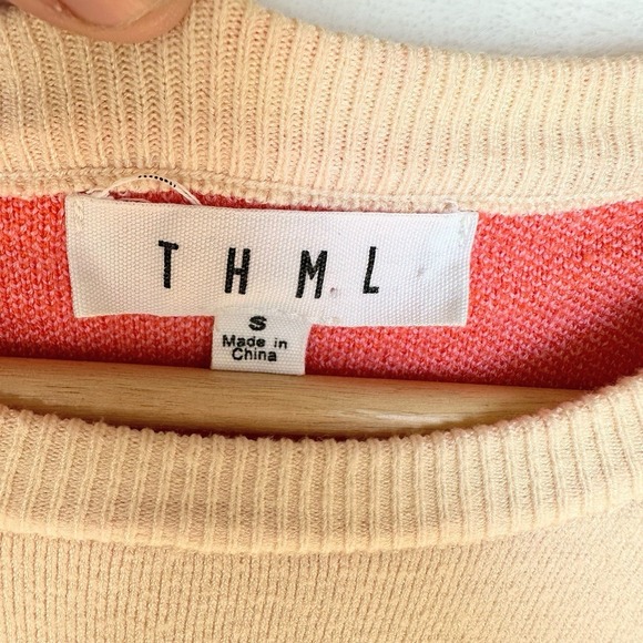 THML Pink Orange Floral Sweater Womens Small Cream Pullover Knit Long Sleeve - Picture 5 of 11